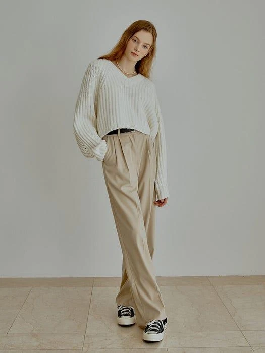 商品RE_L|Normal Pin Tuck Slacks _Beige,价格¥888,第4张图片详细描述
