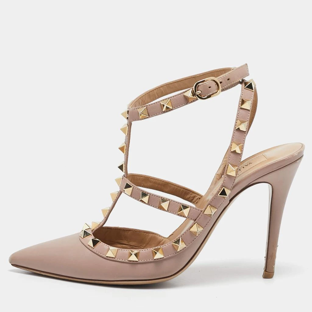 商品[二手商品] Valentino|Valentino Beige Leather Rockstud Ankle Strap Pumps Size 37,价格¥3421,第1张图片