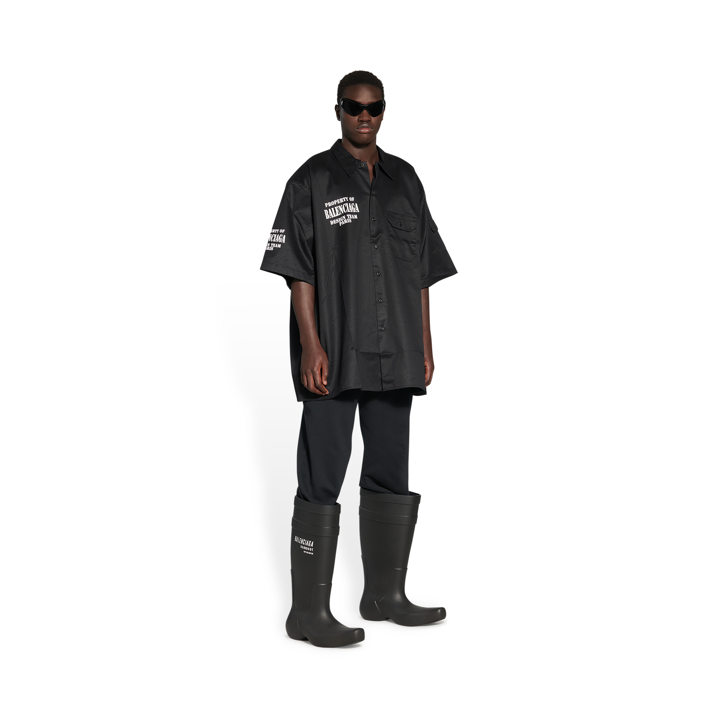 BALENCIAGA 男士黑色属性口袋短袖衬衫 704387-TKP24-1000商品第1张图片规格展示