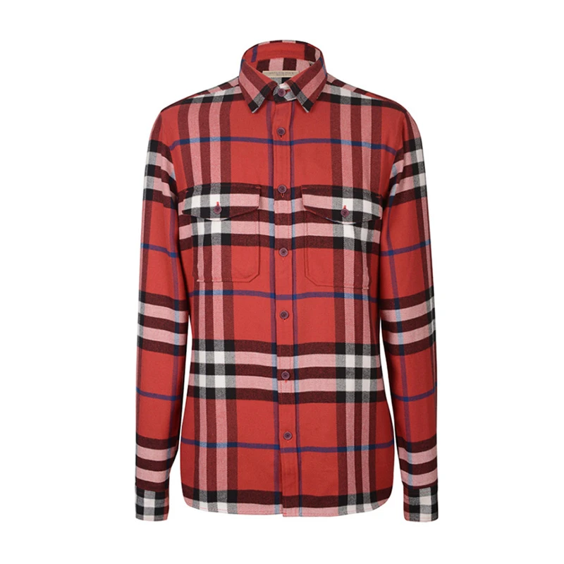 商品Burberry|Burberry 博柏利 男士格纹全棉长袖衬衫红色 3942164,价格¥2130,第1张图片