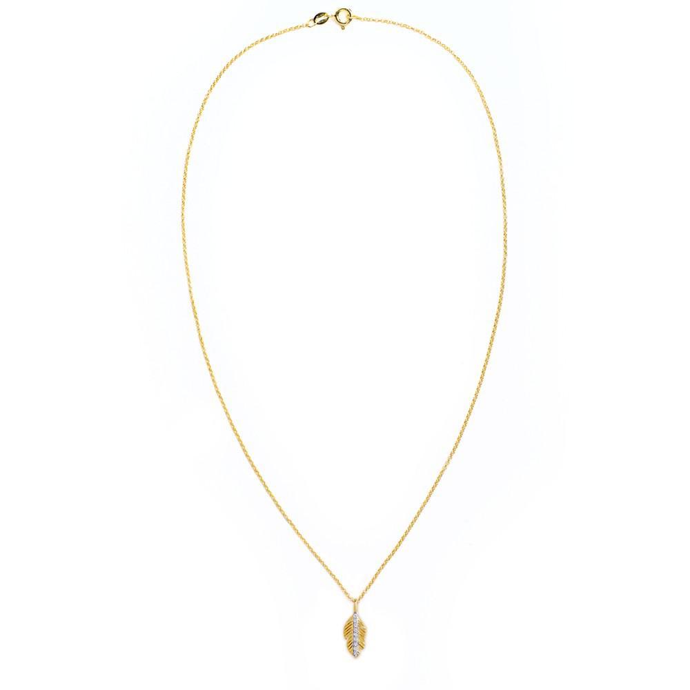 商品Macy's|Diamond 1/10 ct. t.w. Leaf Pendant Necklace in 14K Yellow Gold over Sterling Silver,价格¥1791,第4张图片详细描述