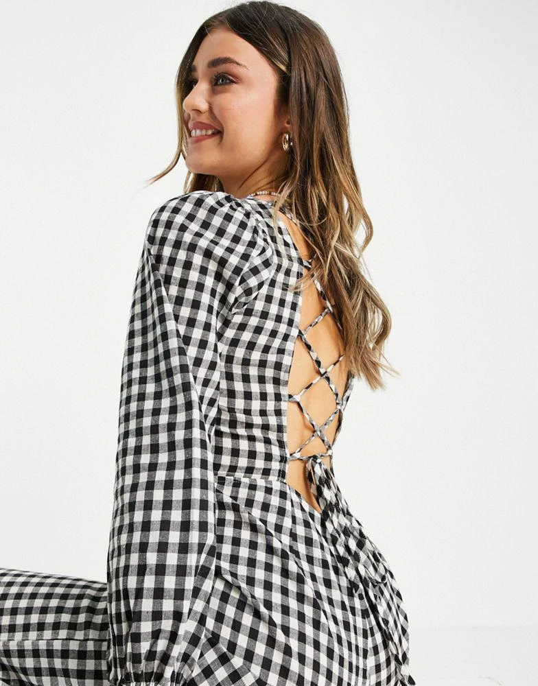 商品Daisy Street|Daisy Street jumpsuit with lace up back in gingham check,价格¥188,第3张图片详细描述