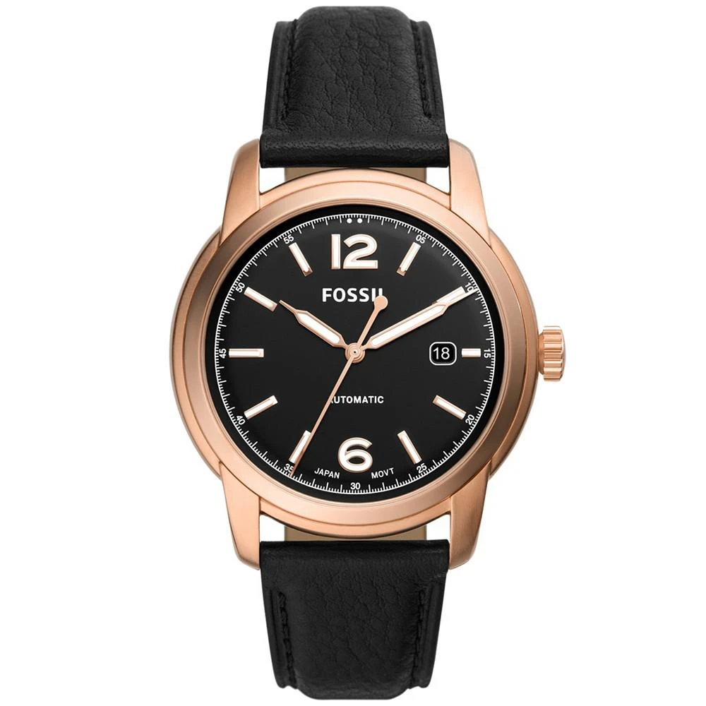 商品Fossil|Men's Heritage Automatic Black Leather Watch 43mm,价格¥1466,第1张图片