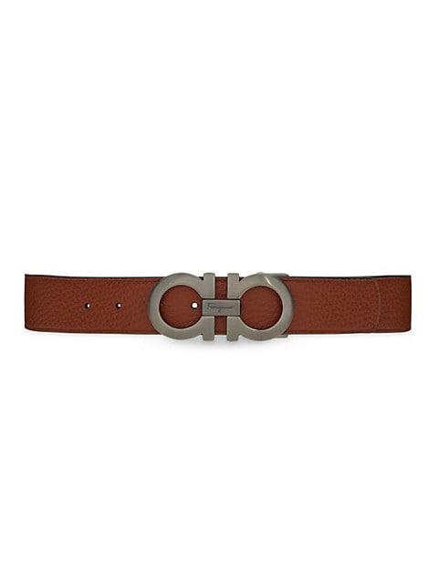 Double Adjustable Gancini Buckle Leather Belt商品第1张图片规格展示