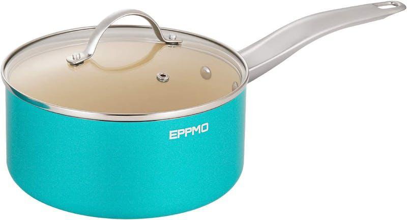 商品EPPMO|2.9 qt. Ceramic Aluminum Nonstick Sauce Pan In Blue With Lid,价格¥188,第1张图片