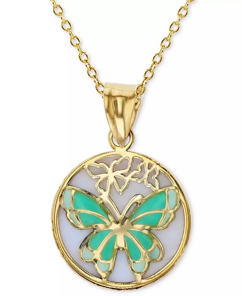 商品Macy's|Enamel Butterfly 18" Pendant Necklace in 14K Yellow Gold,价格¥1402,第1张图片