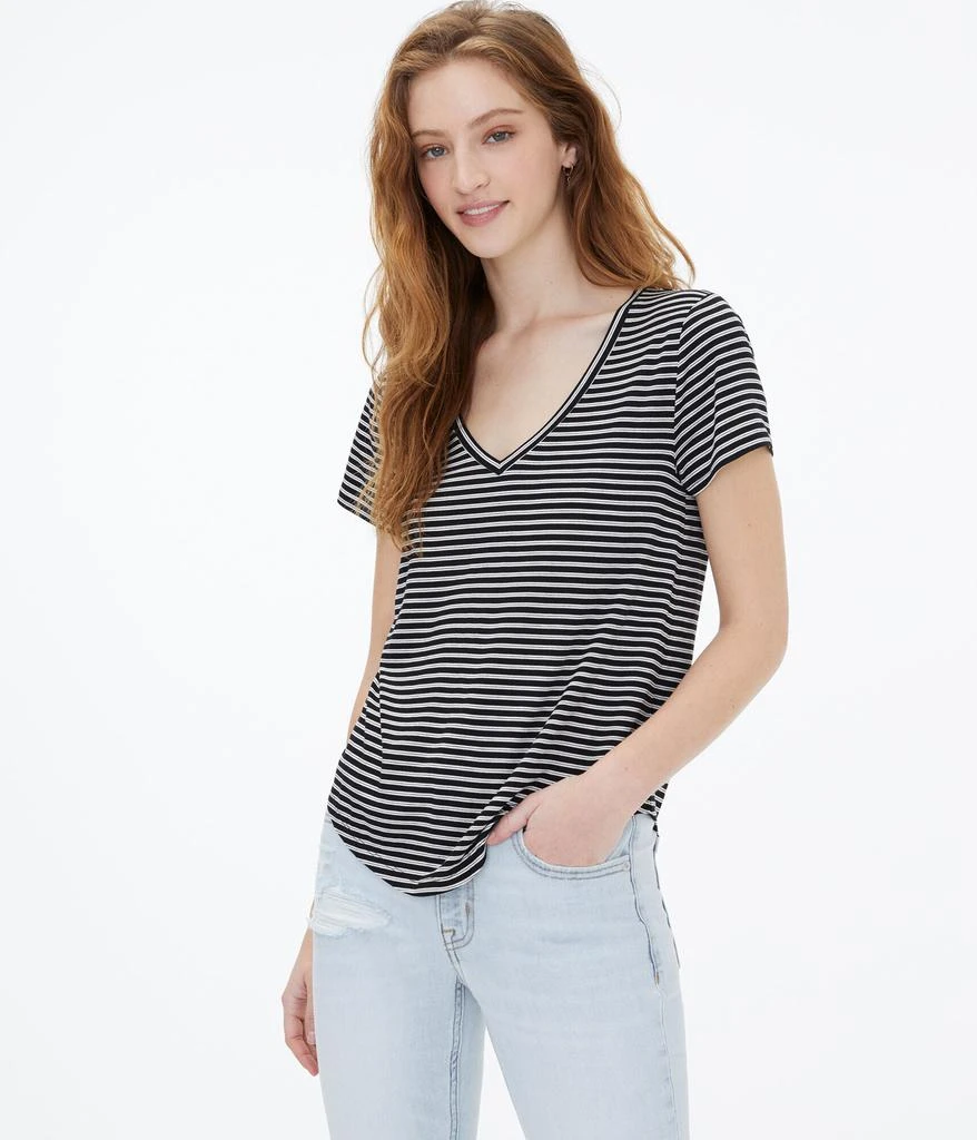 商品Aeropostale|Aeropostale Women's Seriously Soft Striped V-Neck Tee,价格¥48,第1张图片