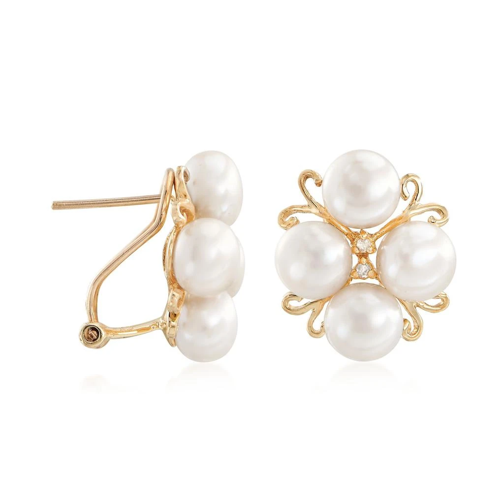 商品Ross-Simons|Ross-Simons 6-6.5mm Cultured Pearl Cluster Earrings With Diamond Accents in 14kt Gold,价格¥3627,第3张图片详细描述