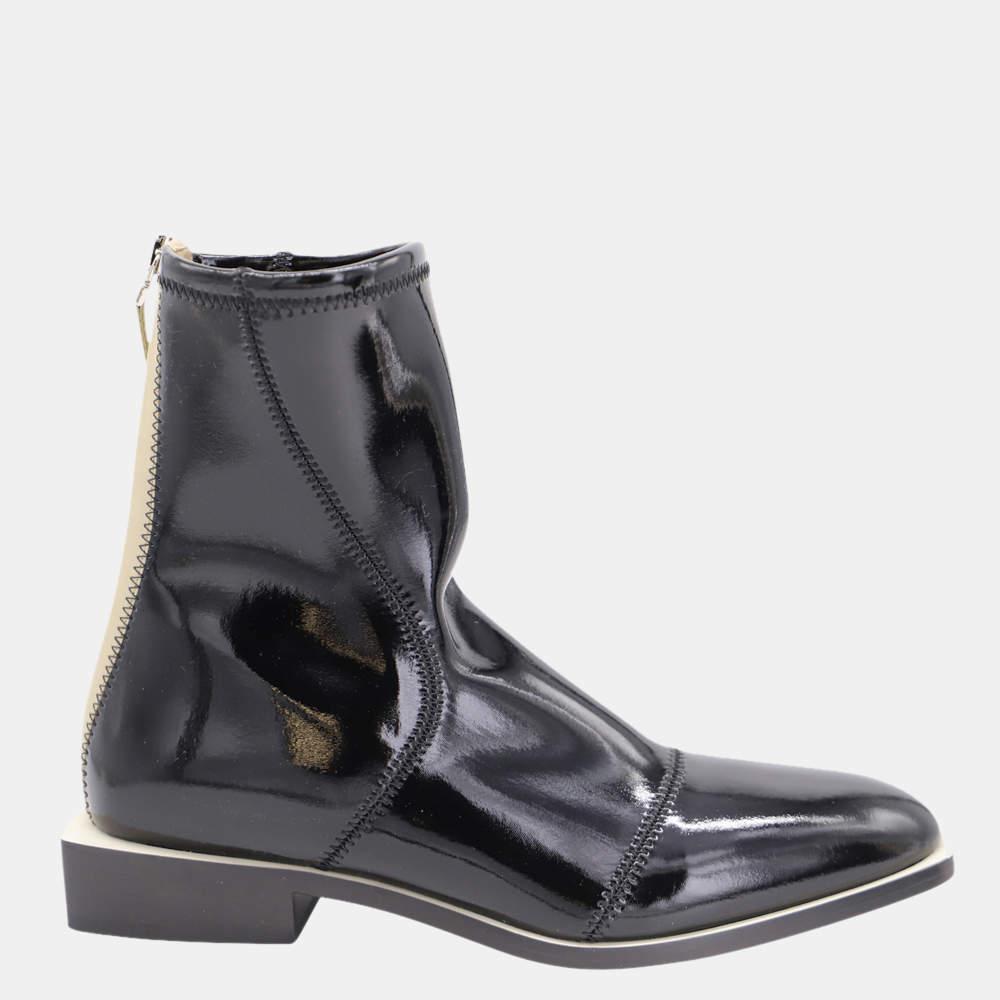 商品[二手商品] Fendi|Fendi Black Nylon FFrame Square Toe Ankle Boots Size EU 39,价格¥5072,第1张图片