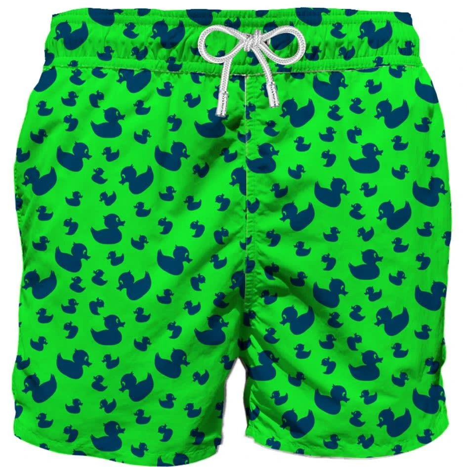 商品Mc2 Saint Barth|Floked Duckies Print On Fluo Green Background Swim Shorts,价格¥1110,第1张图片