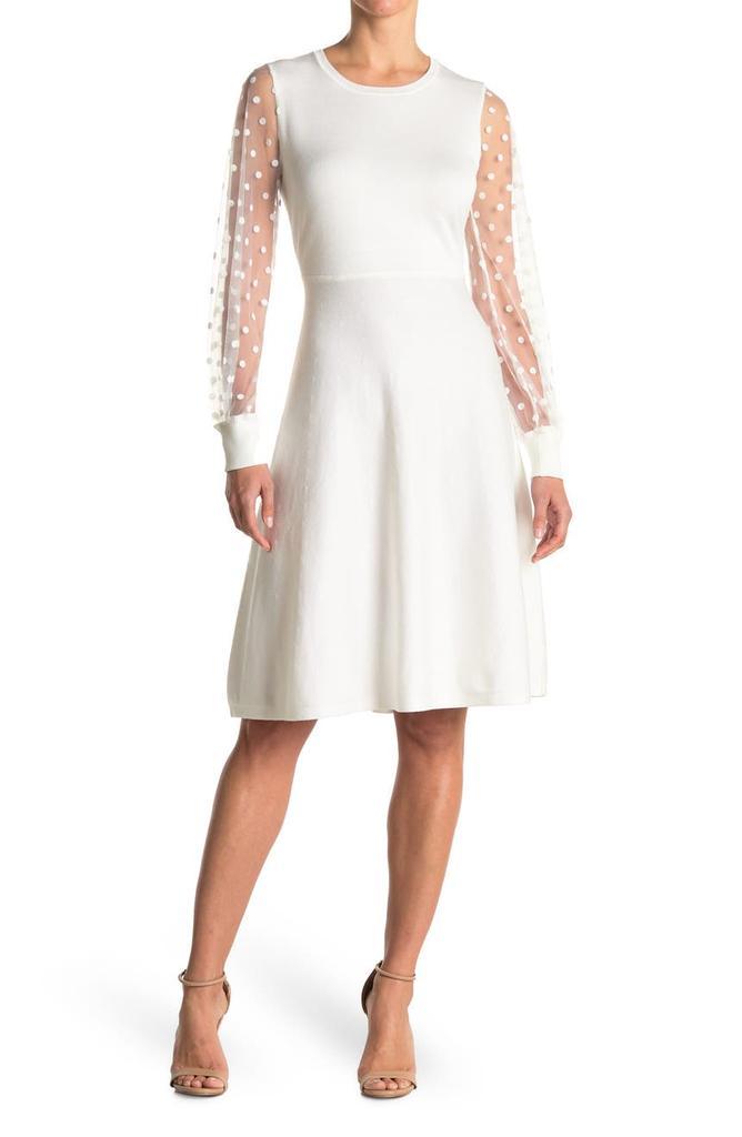商品Nina Leonard|Organza Dot Sleeve Fit and Flare Dress,价格¥222,第1张图片