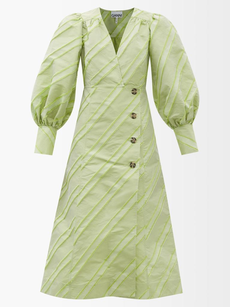 商品Ganni|Striped V-neck taffeta midi dress,价格¥775,第1张图片