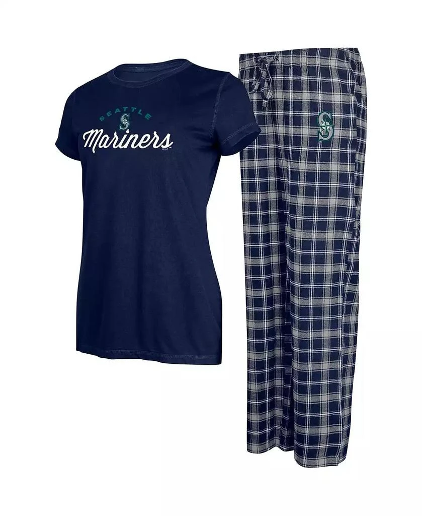 商品Concepts Sport|Women's Navy, Gray Seattle Mariners Arctic T-shirt and Flannel Pants Sleep Set,价格¥411,第1张图片
