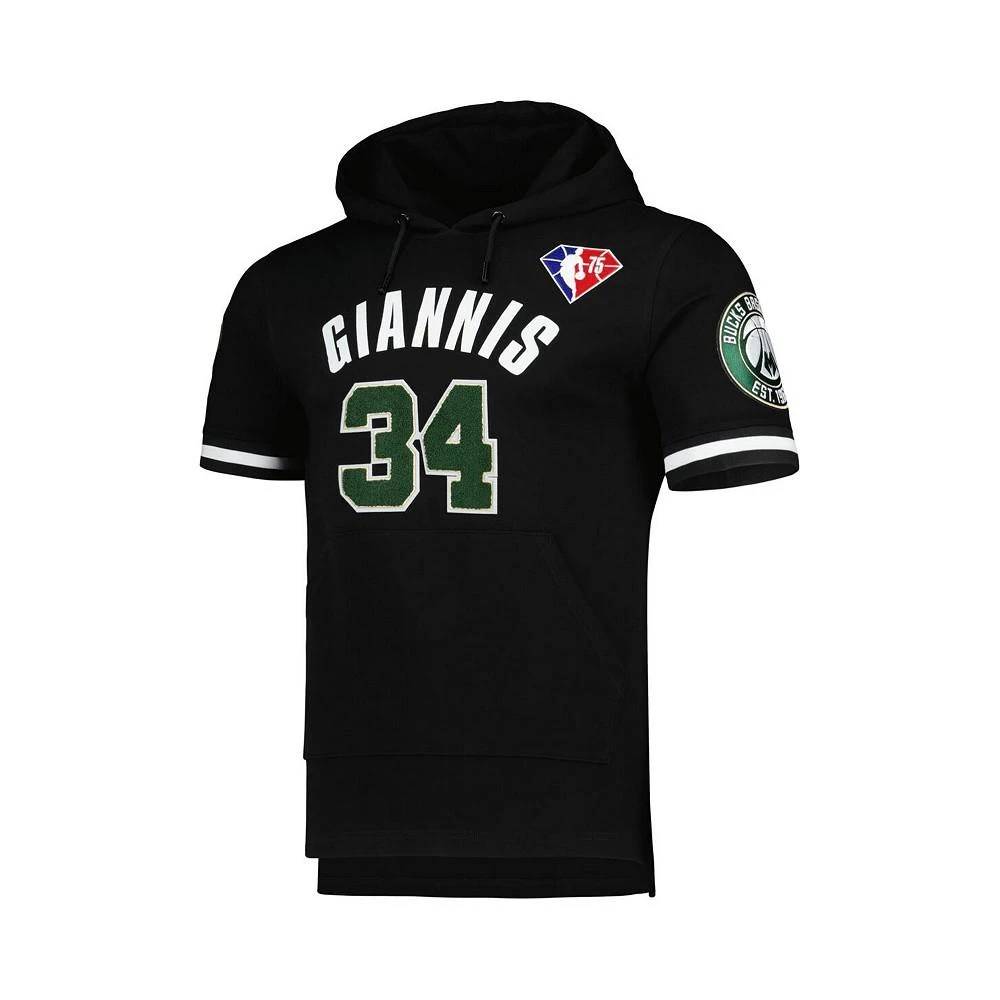 商品Pro Standard|Men's Giannis Antetokounmpo Black Milwaukee Bucks Name and Number Short Sleeve Pullover Hoodie,价格¥749,第2张图片详细描述