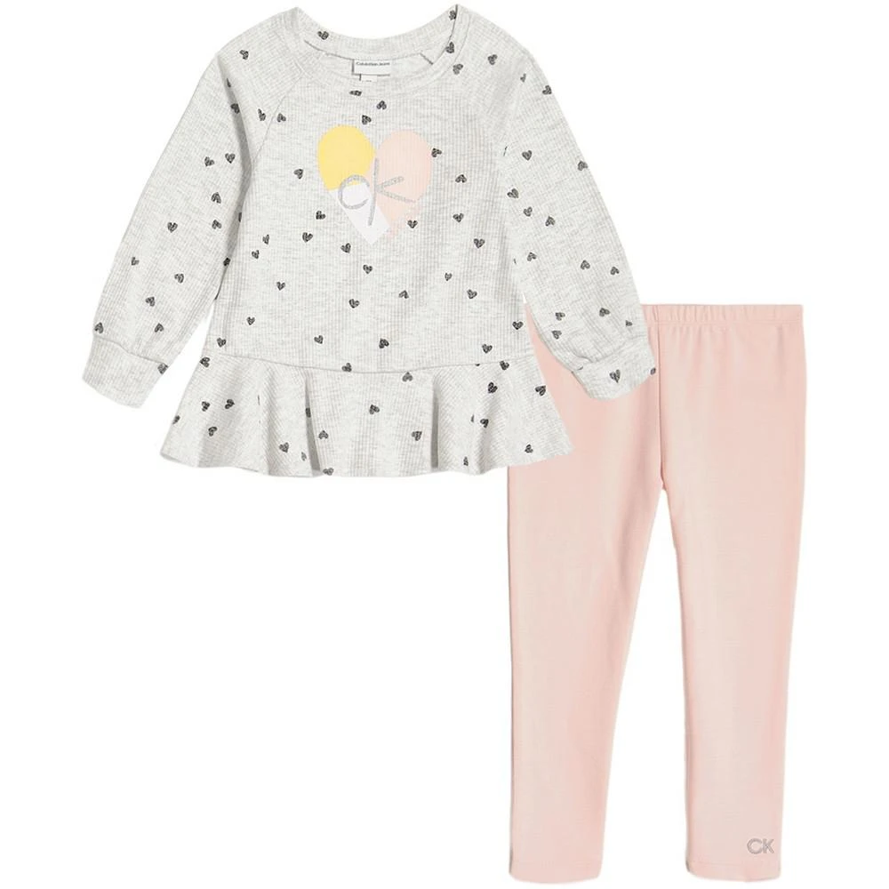 商品Calvin Klein|Little Girls 2-Piece Heather Peplum Logo Tunic and Solid Leggings,价格¥146,第1张图片