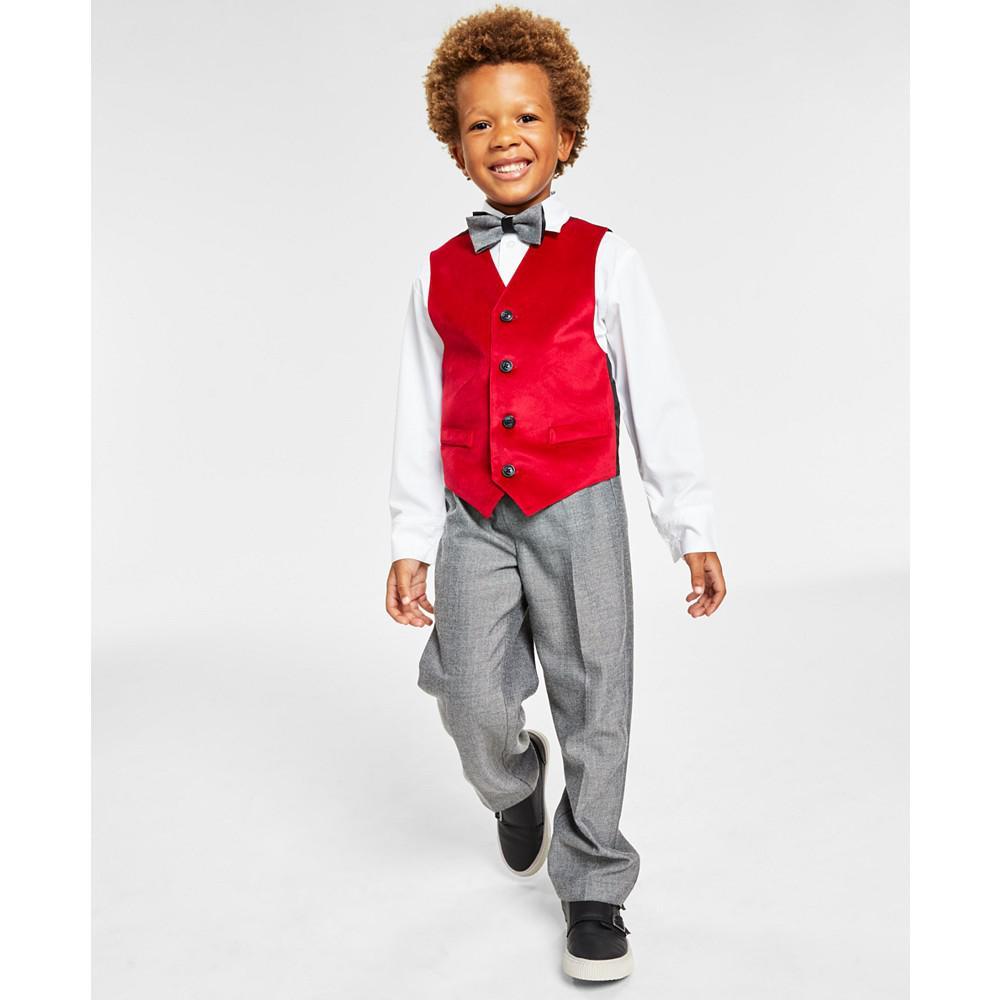 商品Nautica|Little Boys 4-Pc. Velvet Vest, Pants, Shirt & Bowtie Set,价格¥479,第1张图片