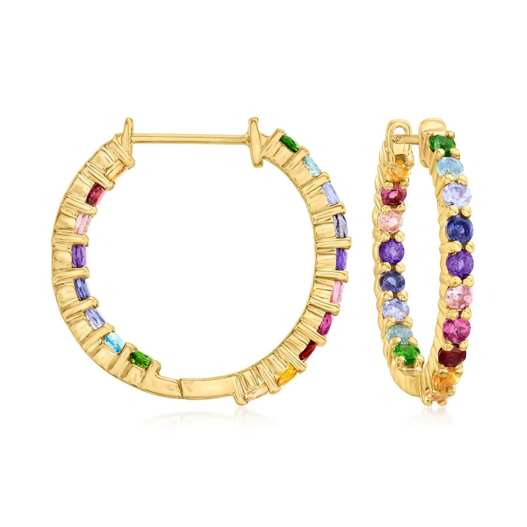 商品Ross-Simons|Multi-Gemstone Inside-Outside Hoop Earrings in 18kt Gold Over Sterling,价格¥829,第1张图片