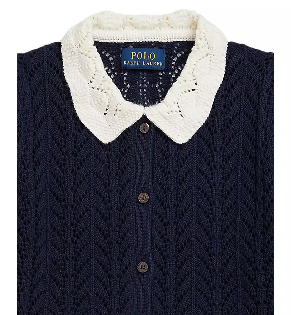 商品Ralph Lauren|Girls 2T-6X Pointelle-Knit Peter Pan Collar Cardigan,价格¥388,第3张图片详细描述