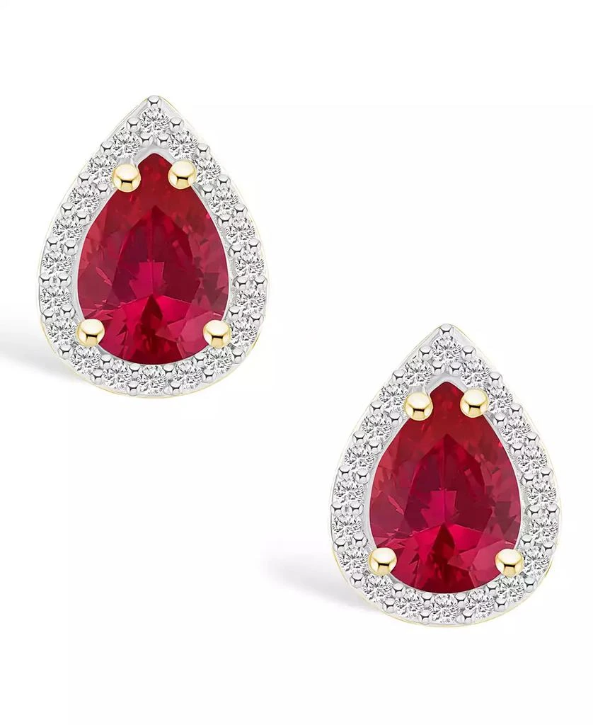 商品Macy's|Lab Grown Ruby (1-1/2 ct. t.w.) and Lab Grown Sapphire (1/5 ct. t.w.) Halo Studs in 10K Yellow Gold,价格¥1730,第3张图片详细描述