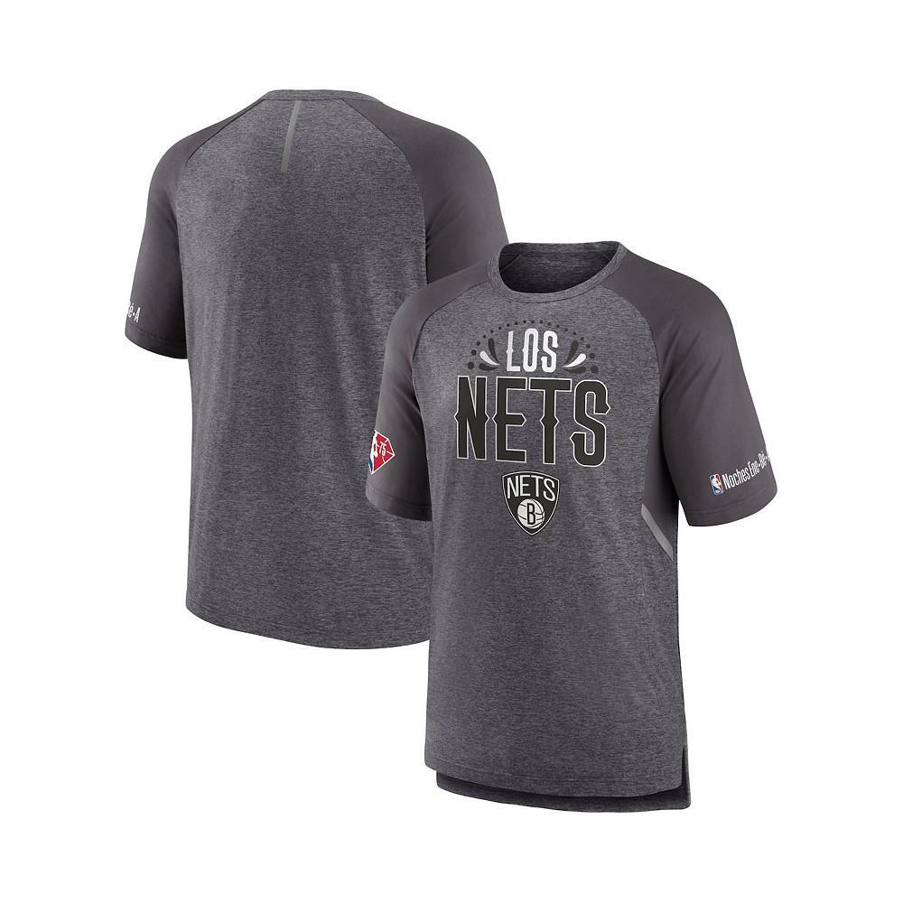 商品Fanatics|Men's Branded Heathered Gray Brooklyn Nets 2022 Noches Ene-Be-A Core Shooting Raglan T-shirt,价格¥373,第1张图片