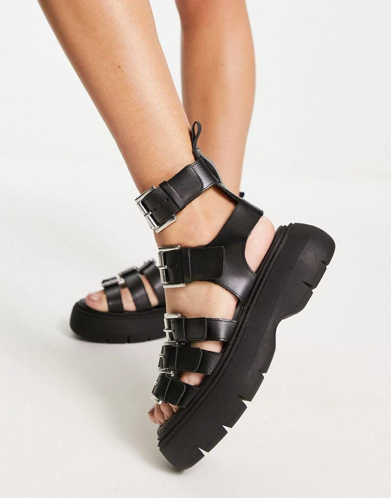 商品Topshop|Topshop Panda premium leather chunky sandal in black,价格¥317,第3张图片详细描述