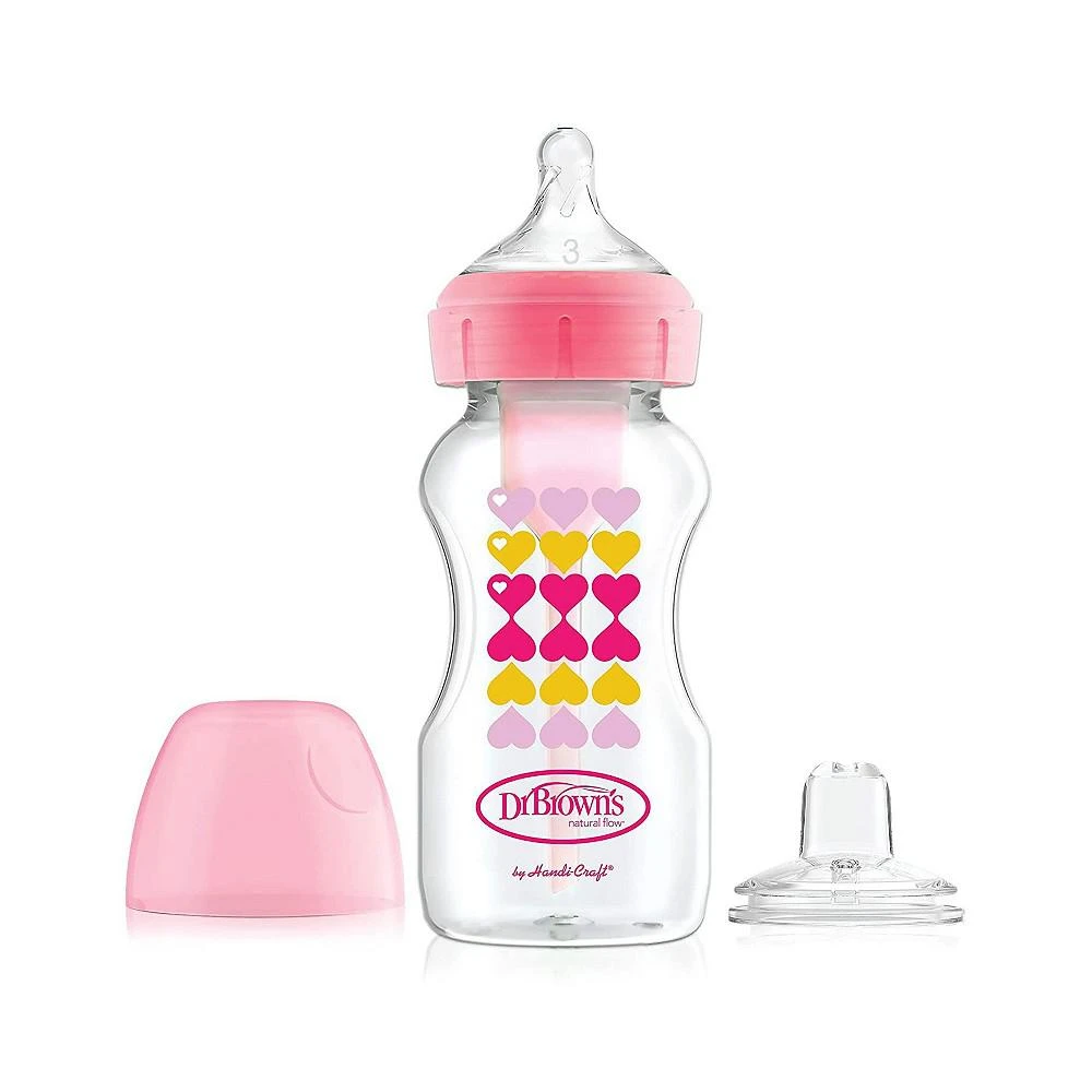 商品Dr. Browns|Anti-Colic Options+ Wide-Neck Baby Bottle to Sippy Bottle, 9oz, Pink,价格¥149,第1张图片