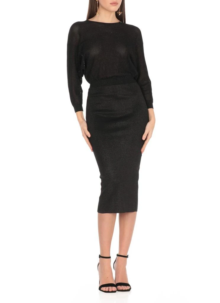 商品ELISABETTA FRANCHI|Black Viscose Midi Dress With Perforated Detailing,价格¥2149,第5张图片详细描述