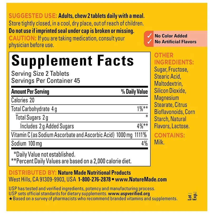 商品Nature Made|Extra Strength Dosage Chewable Vitamin C 1000 mg Tablets,价格¥167,第4张图片详细描述