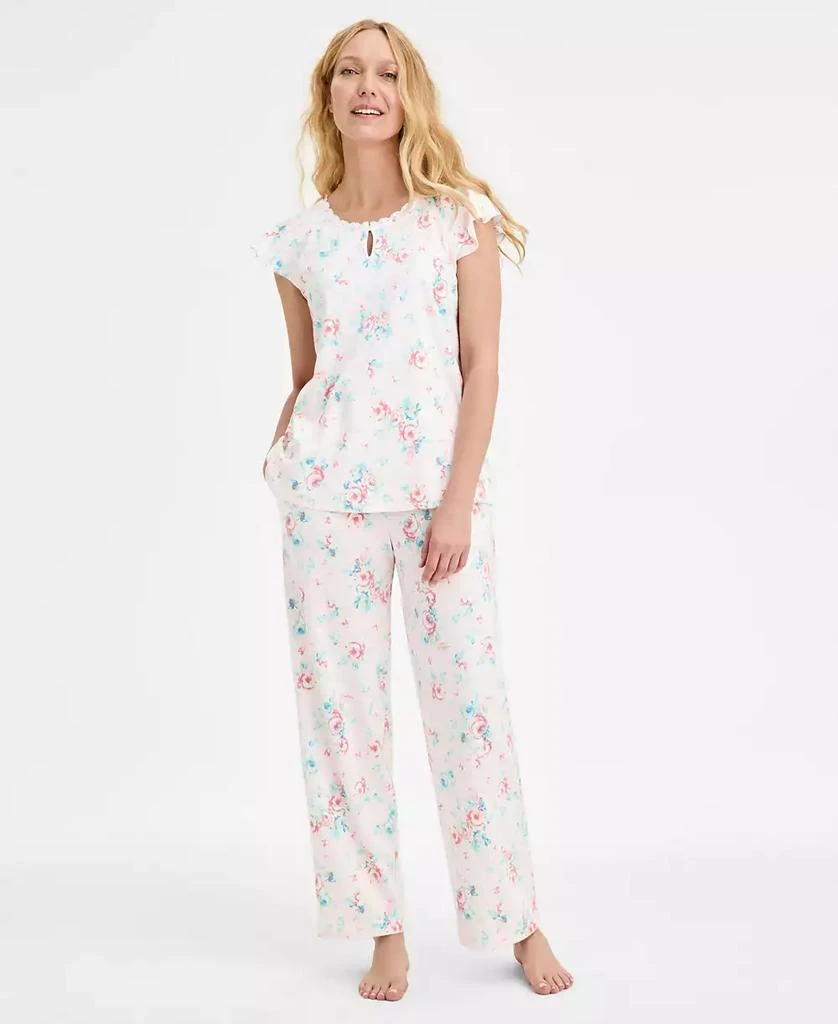 商品Charter Club|Women's Cotton Flutter-Sleeve Pajama Set, Exclusively at Macy's,价格¥191,第1张图片