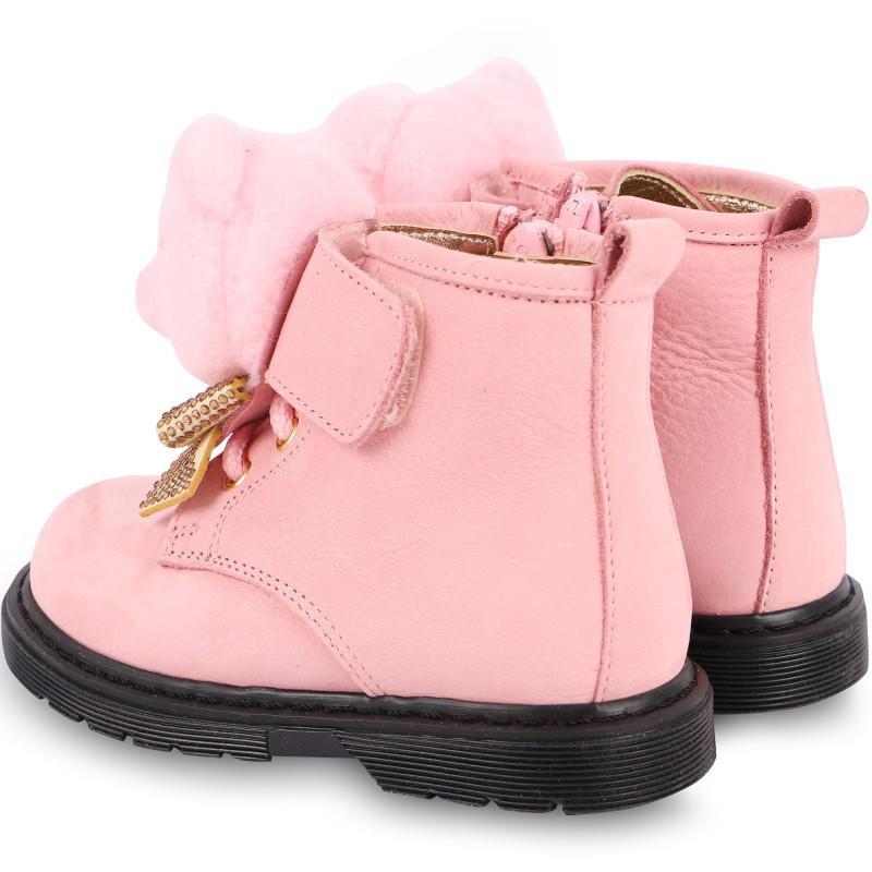 商品MONNALISA|Teddy and rhinestones bows leather boots in pink,价格¥2003-¥2056,第4张图片详细描述