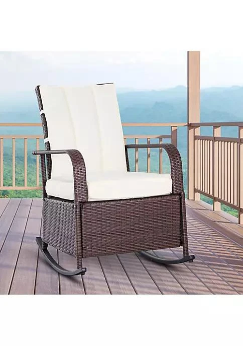 商品belk|Outdoor Rattan Wicker Rocking Chair Patio Recliner With Soft Cushion Adjustable Footrest Max. 135 Degree Backrest Cream,价格¥1724,第3张图片详细描述