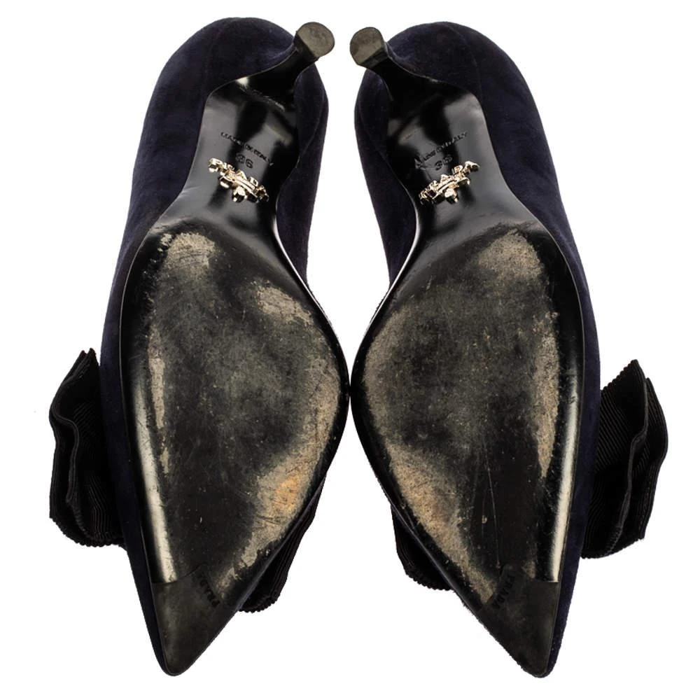 Prada Navy Blue Suede Bow Embellished Pointed Toe Pumps Size 36 商品