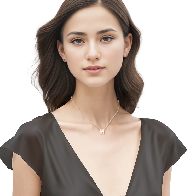 商品[国内直发] Hermes|爱马仕 POP H项链系列 吊坠糖果粉色 镀金 项链 女款 链条玫瑰金色,价格¥5217,第9张图片详细描述