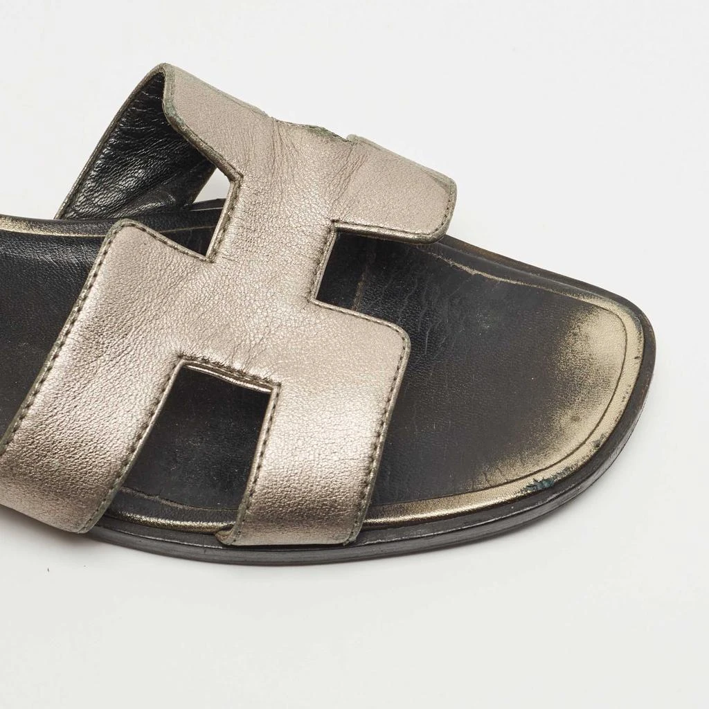 Hermes Metallic Leather Oran Flat Slides Size 38.5 商品