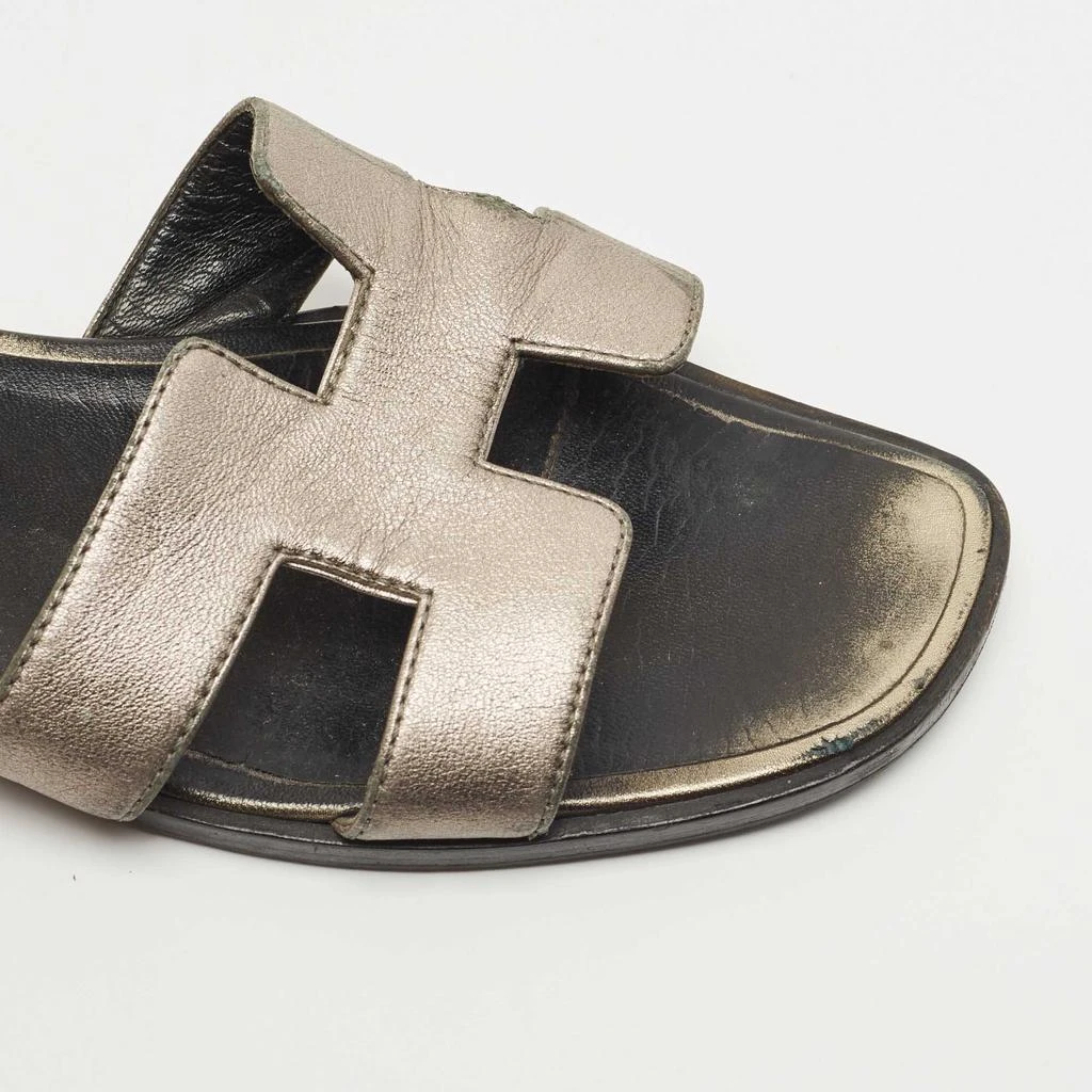 Hermes Metallic Leather Oran Flat Slides Size 38.5  商品