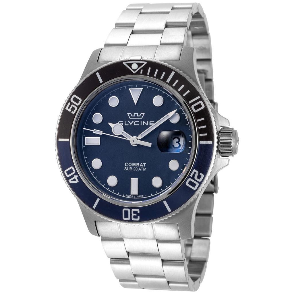 Glycine Men's GL1013 Combat Sub Quartz 42mm Blue Dial Stainless Steel Watch商品第1张图片规格展示