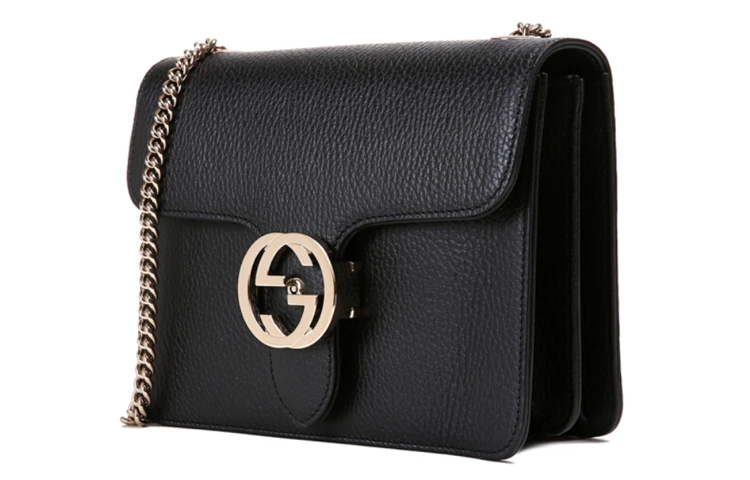 商品[国内直发] Gucci|古驰 双G链条肩带荔枝纹 牛皮 邮差包风琴包单肩斜挎包 小号 女款 黑色,价格¥7306,第4张图片详细描述