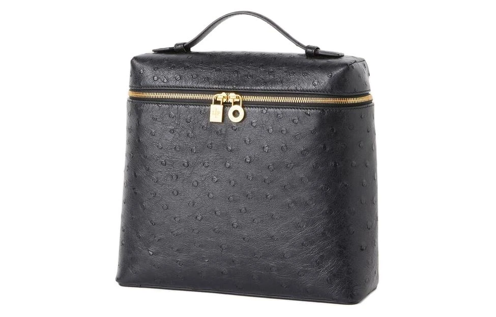 商品[国内直发] Loro Piana|ExtraPocket 可调节肩带拉链开合 鸵鸟皮革 背包双肩包 女款 黑色,价格¥47571,第3张图片详细描述