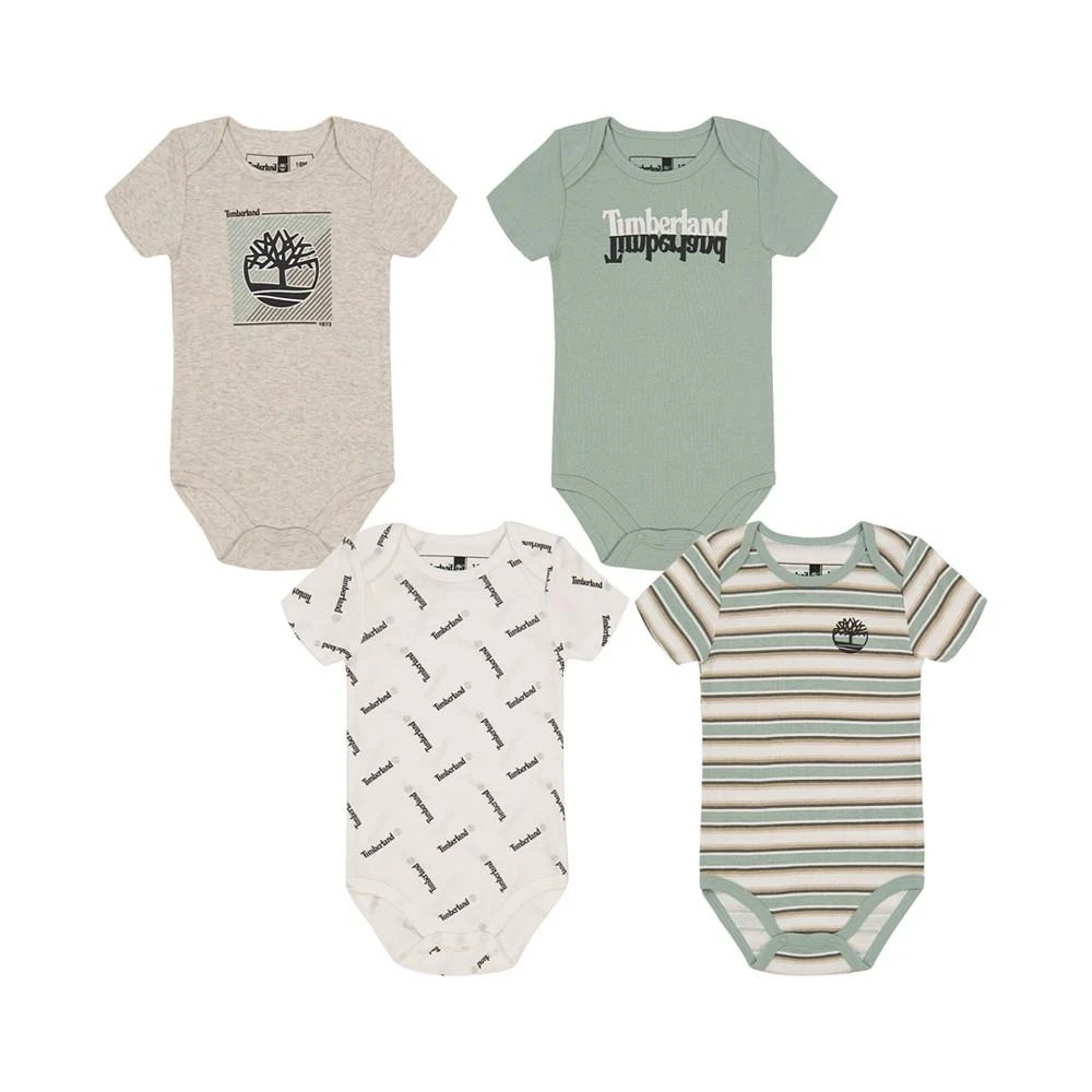 商品Timberland|Baby Boys Assorted Logo Short Sleeve Bodysuits, Pack of 4,价格¥101,第1张图片