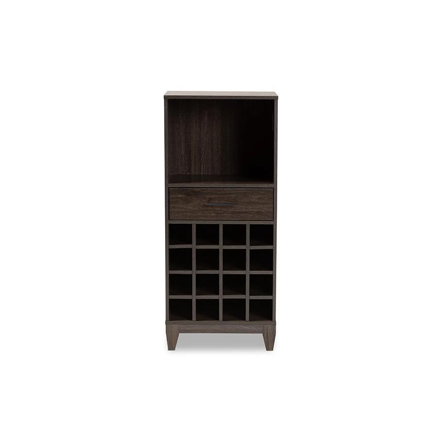 商品Baxton Studio|Dark Brown Finished Wood 1-Drawer Wine Storage Cabinet,价格¥788,第3张图片详细描述