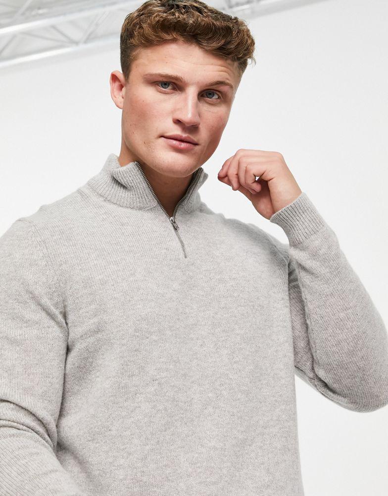 商品ASOS|ASOS DESIGN lambswool half zip jumper in light grey,价格¥229,第6张图片详细描述