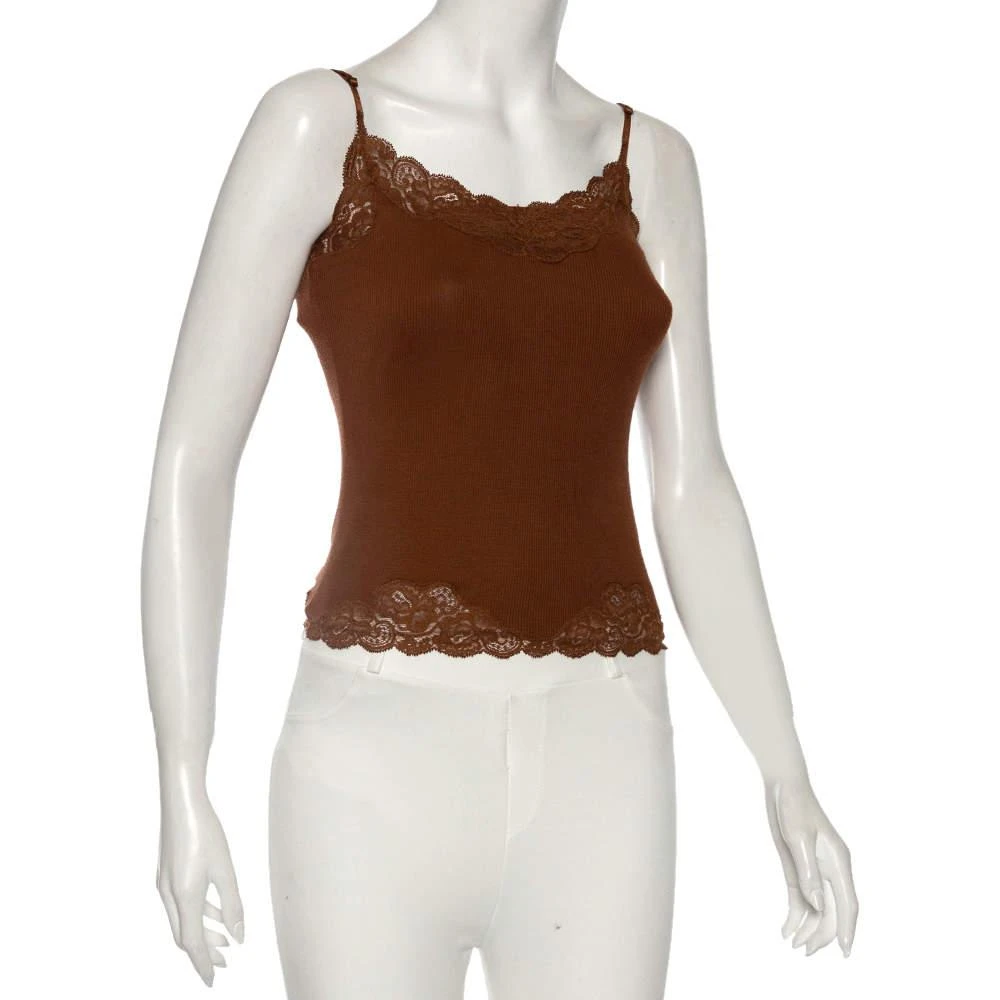 商品[二手商品] Ralph Lauren|Ralph Lauren Brown Knit Lace Detailed Sleeveless Camisole S,价格¥854,第2张图片详细描述