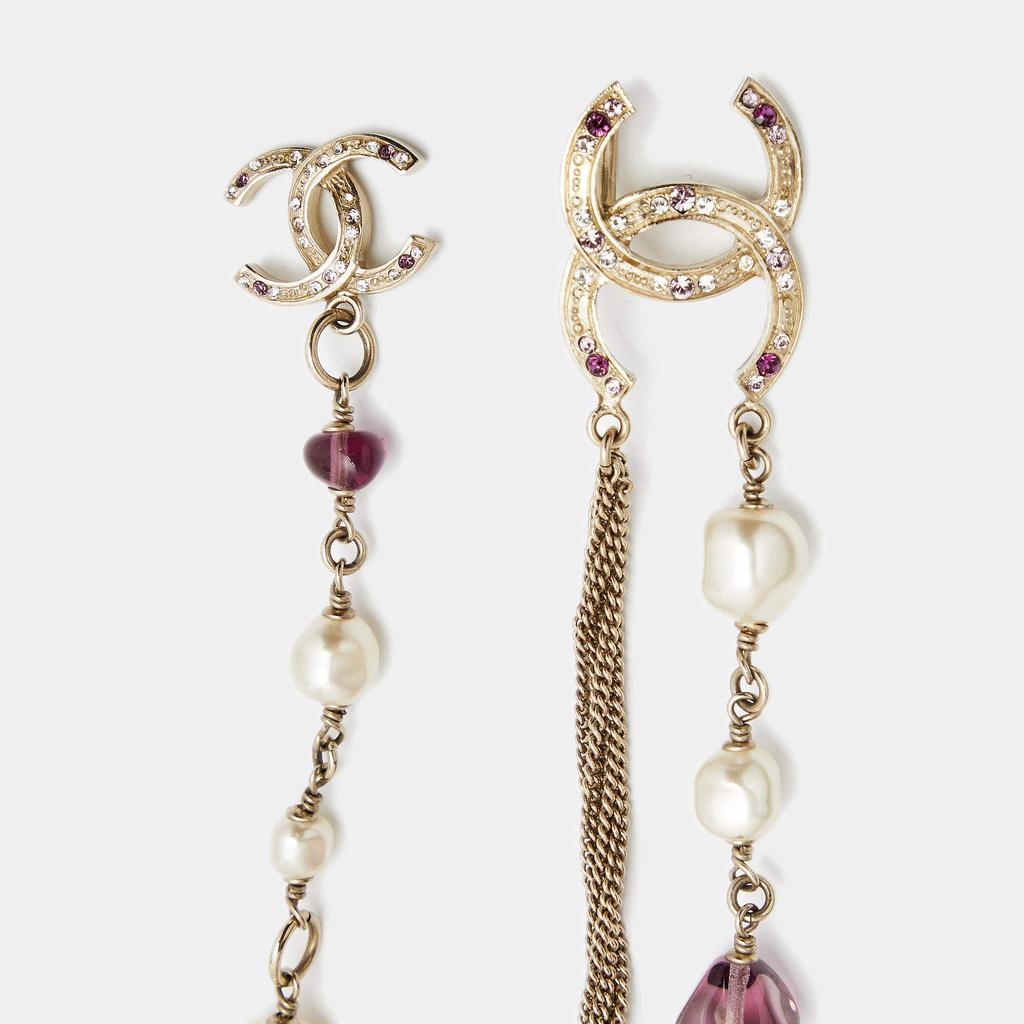 Chanel Gold Tone Purple Stone & Faux Pearl CC Chain Belt商品第3张图片规格展示