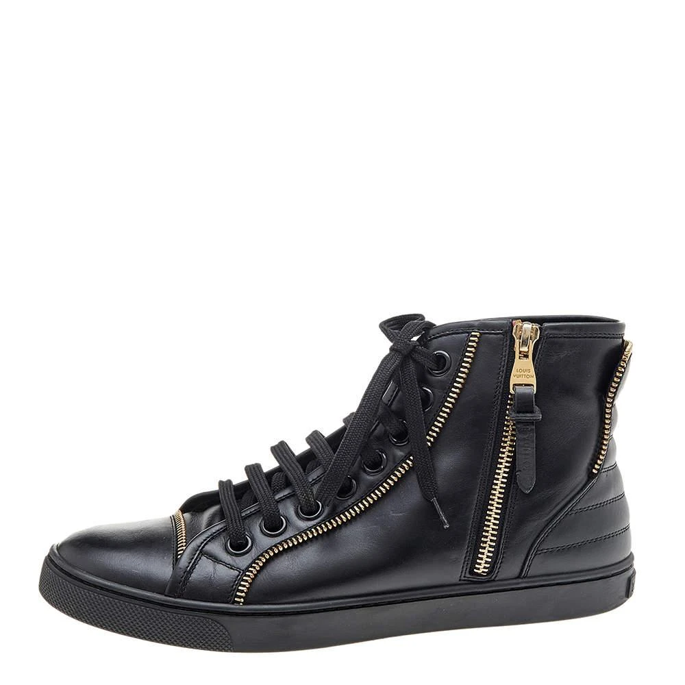 商品[二手商品] Louis Vuitton|Louis Vuitton Black Leather Zip Detail High Top Sneakers Size 36.5,价格¥3831,第2张图片详细描述