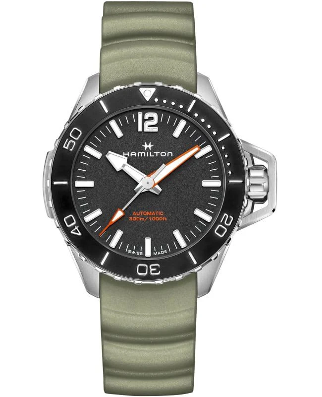 商品Hamilton|Hamilton Khaki Navy Frogman Automatic Black Dial Rubber Strap Men's Watch H77825331,价格¥8514,第1张图片