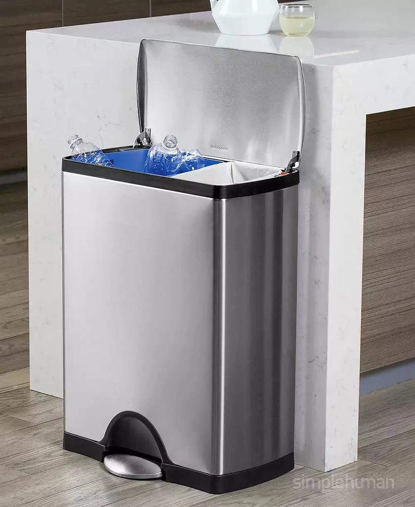 商品simplehuman|46-Liter Brushed Stainless Steel Dual Recycler Step Trash Can,价格¥1076,第2张图片详细描述