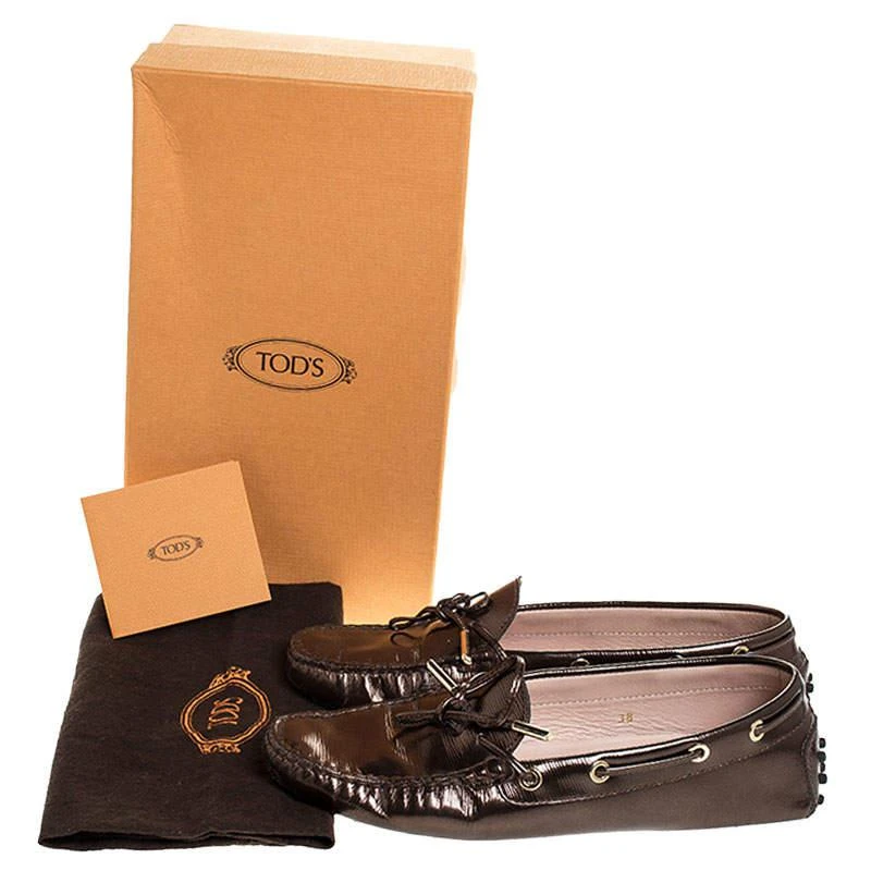 Tod's Metallic Leather Bow Slip On Loafers Size 38 商品