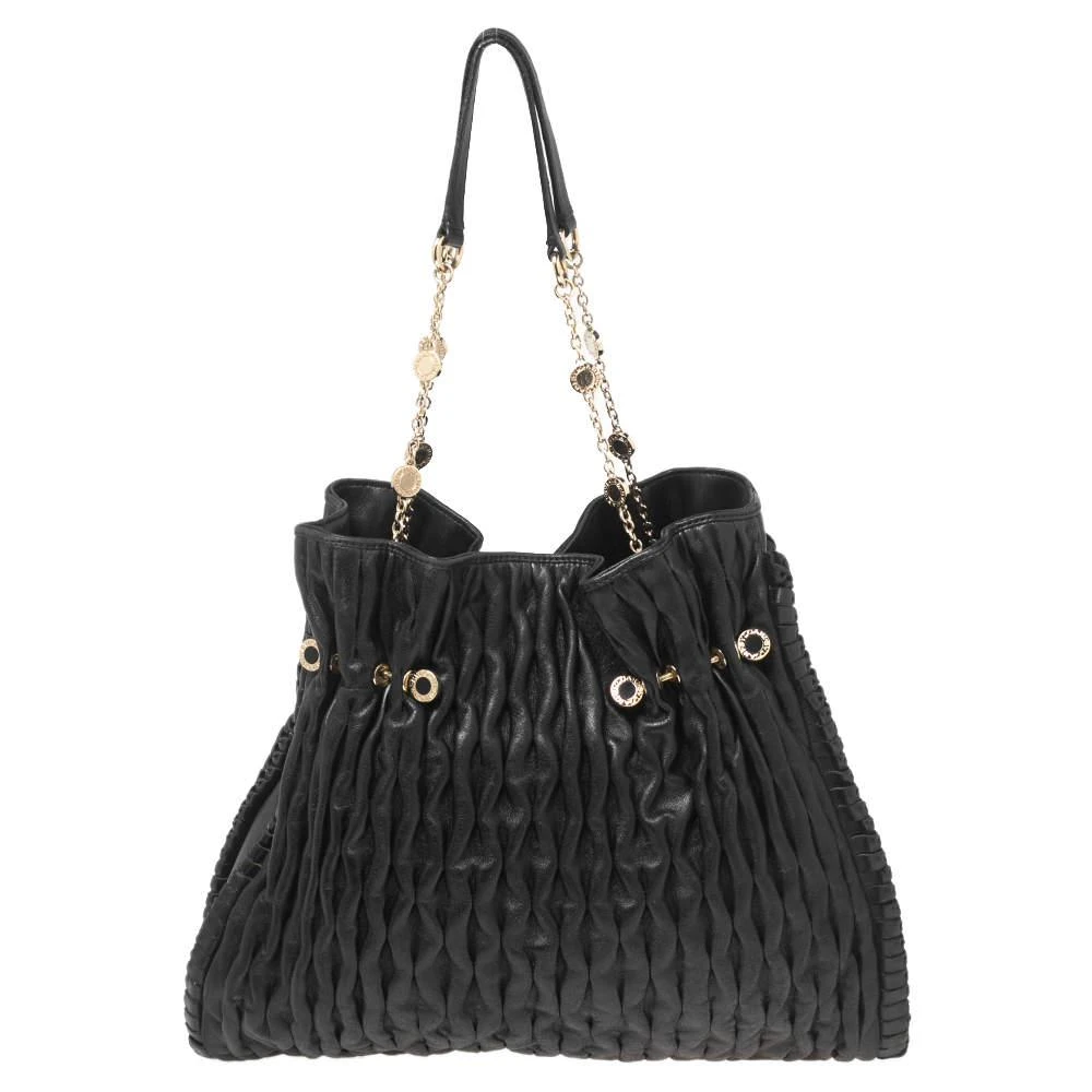 商品[二手商品] BVLGARI|Bvlgari Black Leather Pleated Twit Tote,价格¥3412,第4张图片详细描述