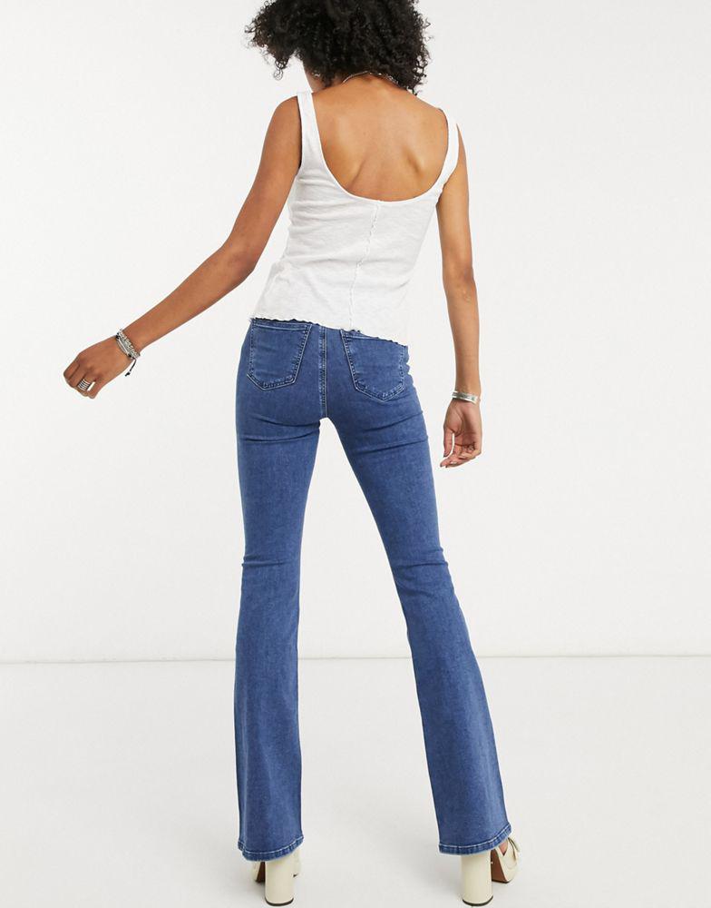 Topshop Three Stretch flare Jean in Mid Blue商品第2张图片规格展示