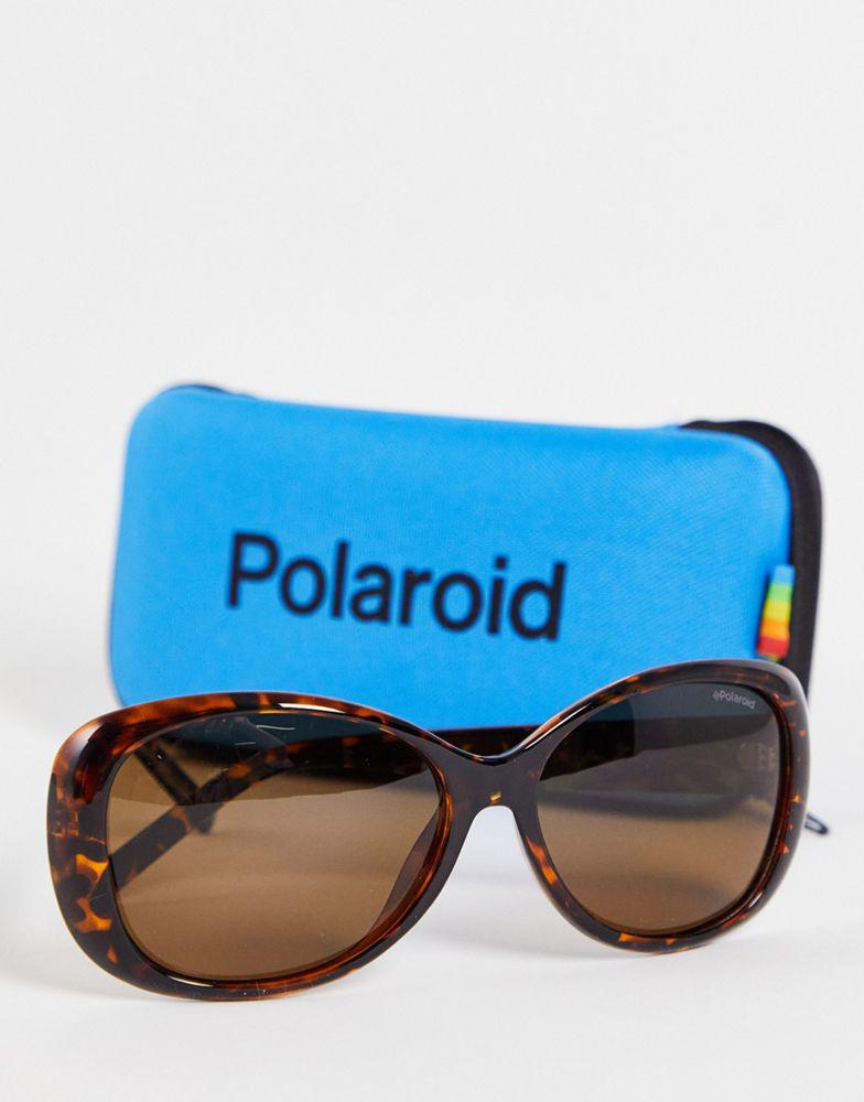 Polaroid oversized retro sunglasses in havana tort商品第4张图片规格展示